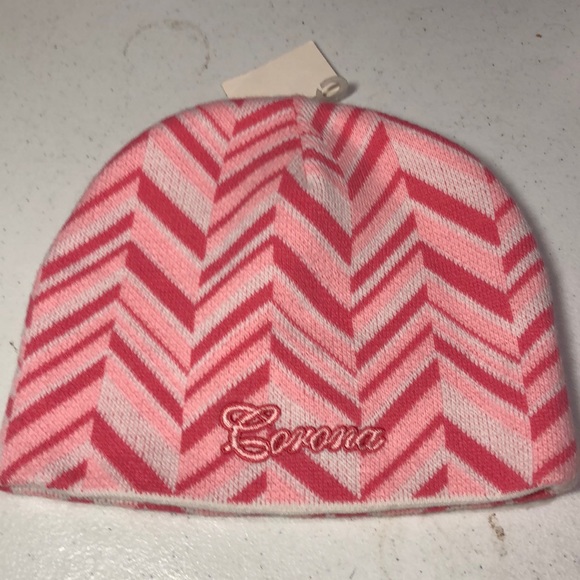 Corona Beer Womens Reversible Bone Knit Hat Cap Pink Mexico Cinco de Mayo Beanie - Picture 1 of 7